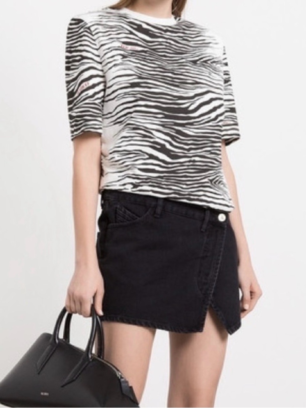 The Attico Black Asymmetrical Denim Mini Skirt
